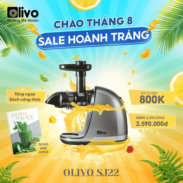 Máy Ép Chậm Trục Ngang Sj22 Olivo (Tặng Sách Công Thức Nước Ép)
