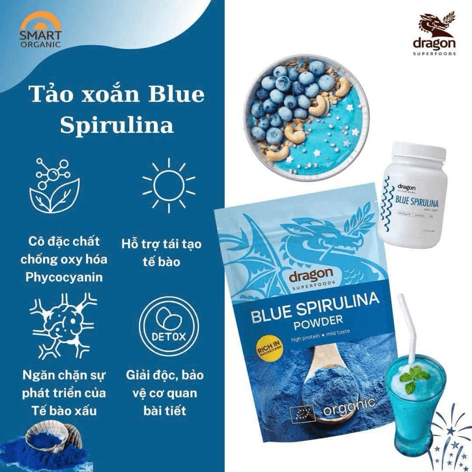 Bột Tảo Xanh Blue Spirulina Hữu Cơ Dragon Supperfood - 75 Gram